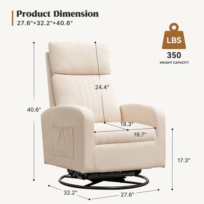 HOMYKA Swivel Glider Rocker Accent Chair for Nursery with Side Pocket