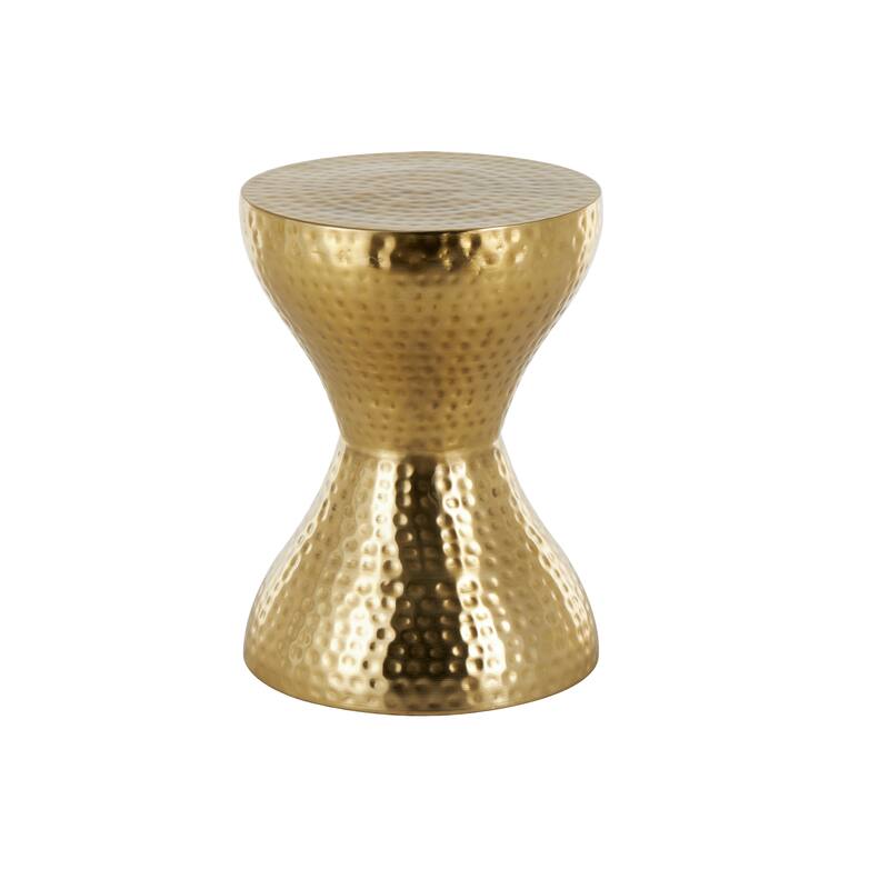 Metal Hammered Accent Table with Hourglass Shape - Silver, Gold or Bronze - Roche River Decor
