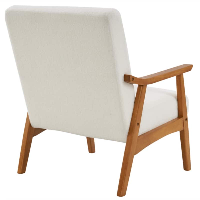 Solid Wood Armrest Teddy Velvet Simple Single Indoor Lounge Chair Backrest Creamy-White - 27.56" x 31.89" x 33.07"