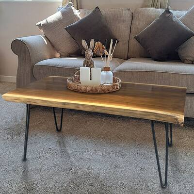 Greenage Rustic Rectangle Teak Wood Table With Black Metal Legs - 39.5"x19.7"x16