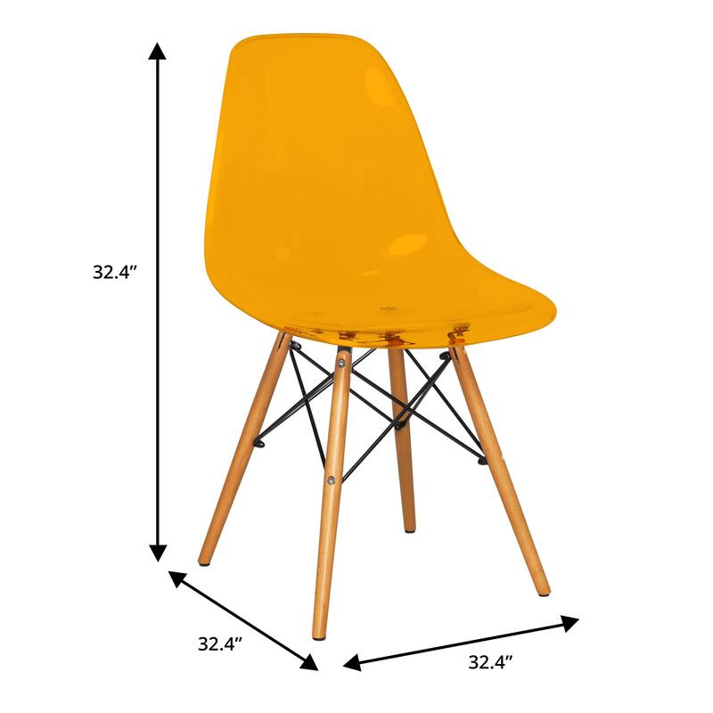 Cresco Acrylic Accent Banquet Side Dining Chair in Solid Beech Wood Legs for Indoor Outdoor Home Office Living Room & Kitchen