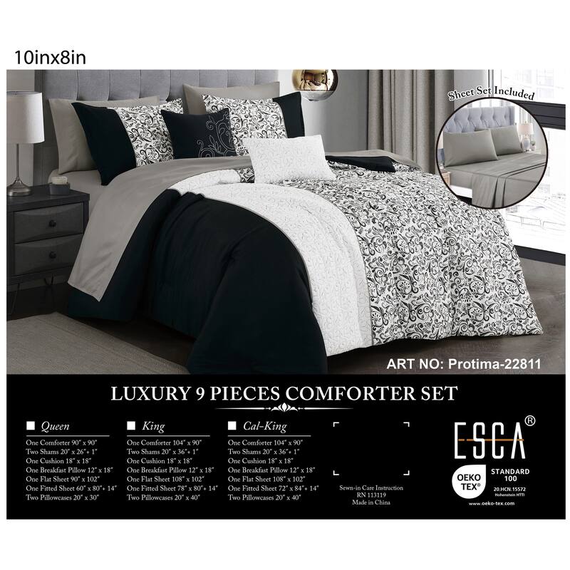 Shatex Protima 9PC Bedding Comforter Set All-season Reversible Bed in a Bag