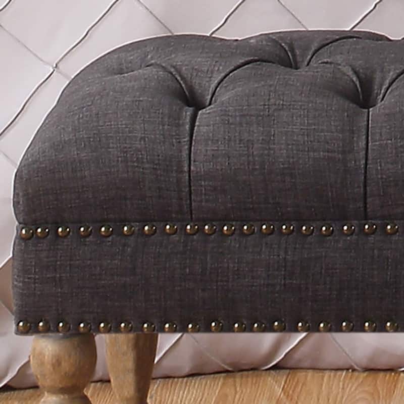 Rosevera Yedda Nailhead Tufted Upholstered Bench with Wheels