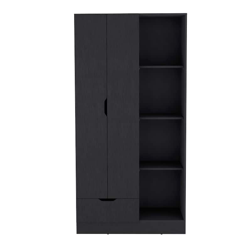 35.4" Modern Double-door Armoire with 4-Tier Storage Shelves and 1 Drawer