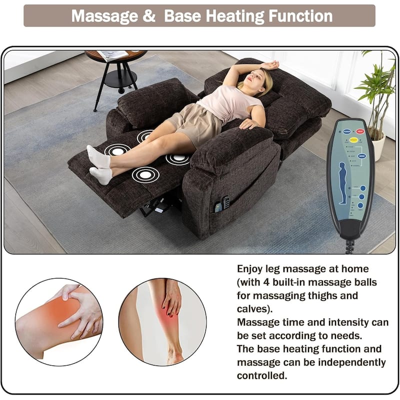Luxury Electric Lift Recliner with Heat, Massage, 180° Recline, 4 OKIN Motors, Dual Remotes, and Cup Holders.