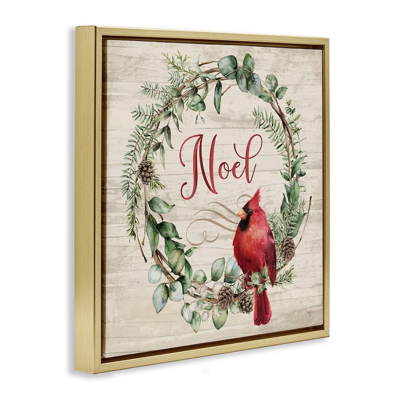 Stupell Noel Wreath with Cardinal Framed Floater Canvas Wall Art Design By Mollie B.