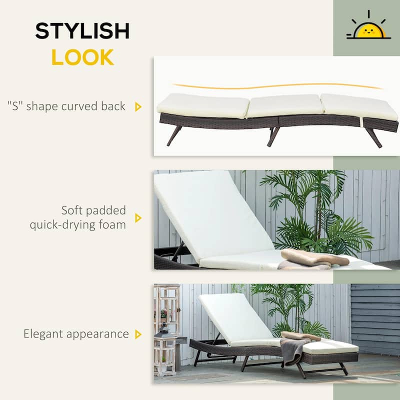 Patio Chaise Lounge,5 Position Rattan Recliner,Cushioned Pool Chair