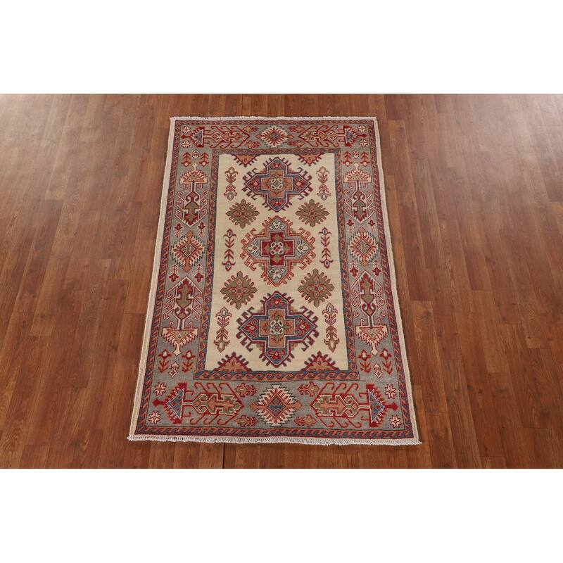 Kazak Oriental Accent Rug Handmade Beige Wool Carpet - 3'3"x 5'1"