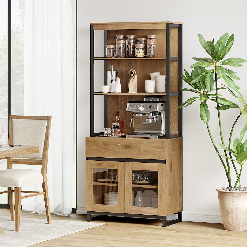 Modern 72" Tall Bookcase with Drawer and Open Book Shelfs for Home Office, Living room.