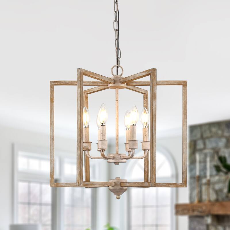 Oaks Aura Wooden Chandelier,Rectangular Frame Pendant Light,Farmhouse Hanging Lamp,Height Adjustable for Living Room,Dining Room - type 3