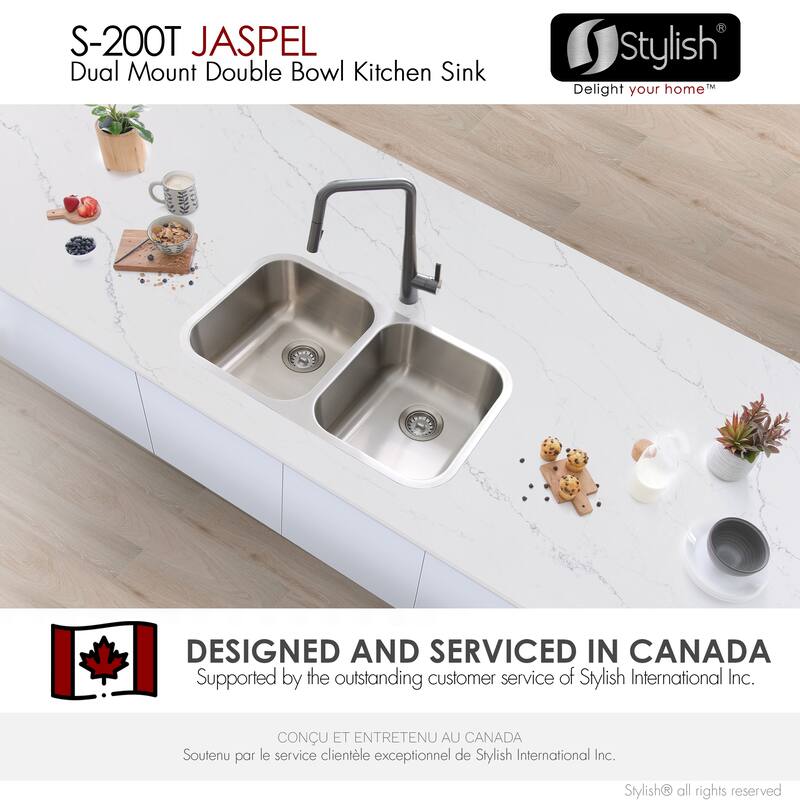 STYLISH Jaspel Dual Mount 31.25" Double-Bowl Kitchen Sink - 31.25" x 18" x 9"