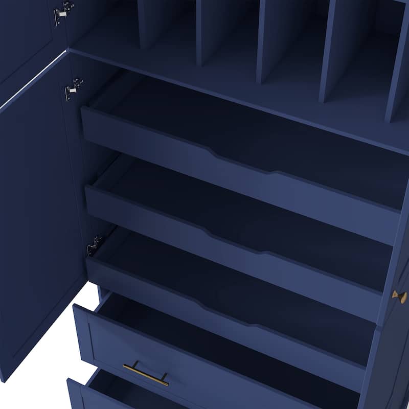 Farmhouse Kitchen Pantry, 40"W - 4-Door Freestanding Cabinet with Pull-Out Trays, Drawers & Pan Storag