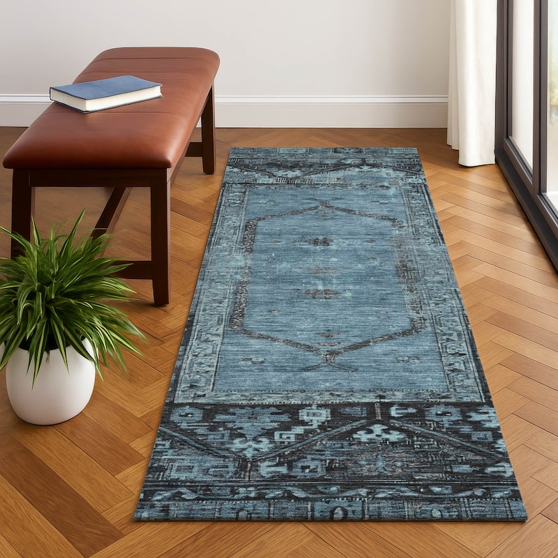 Premium Washable Super Soft Traditional Global Mayfield Rug - Blue - 2'3" x 7'6"