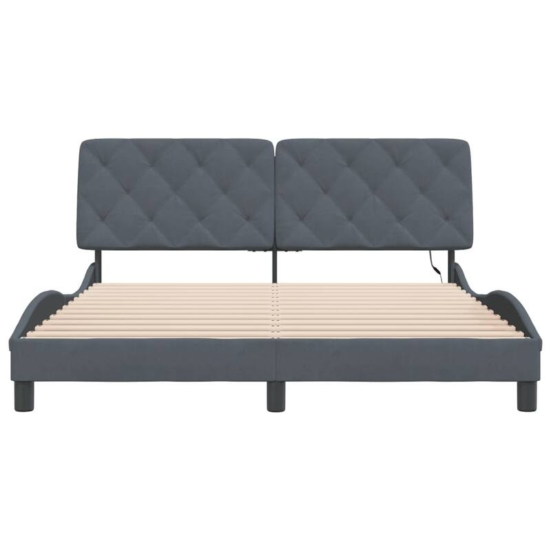 vidaXL Bed Frame with LED without Mattress Dark Gray Velvet