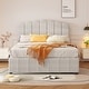 preview thumbnail 1 of 18, Upholstered Bed with 4 Storage Drawers,Wood Slat Support