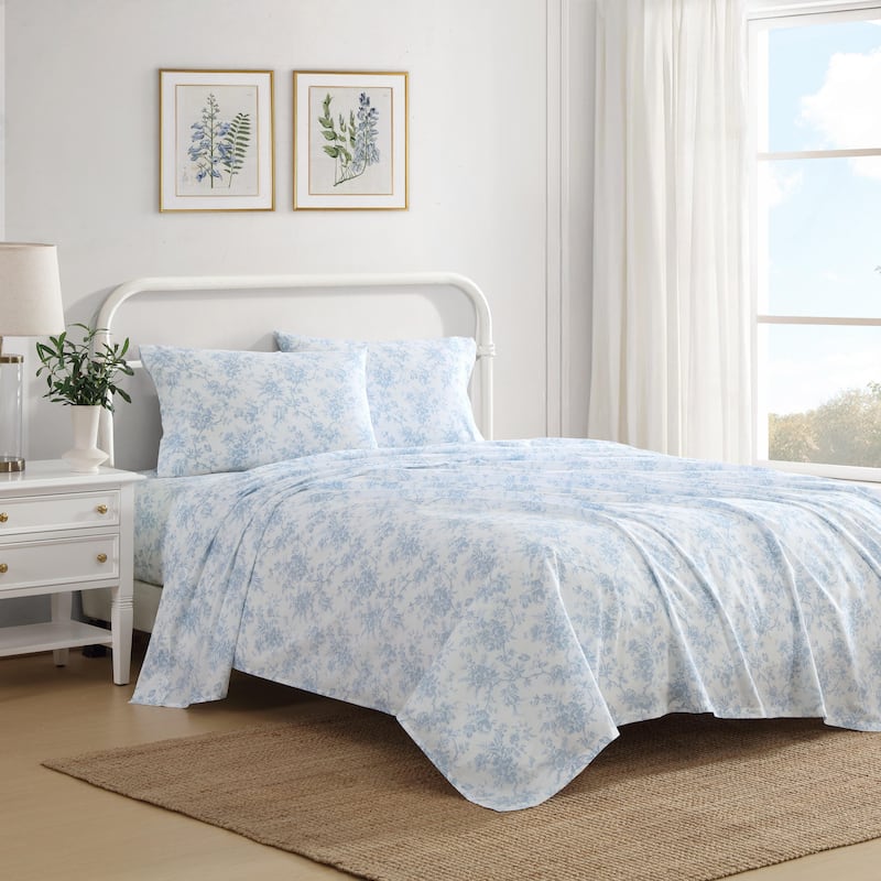 Laura Ashley Printed Cotton Percale Sheet Set - Full - Walled Garden Blue