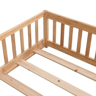 Queen Size Wooden Platform Bed with Safety Guardrails,Cabin Style with Door