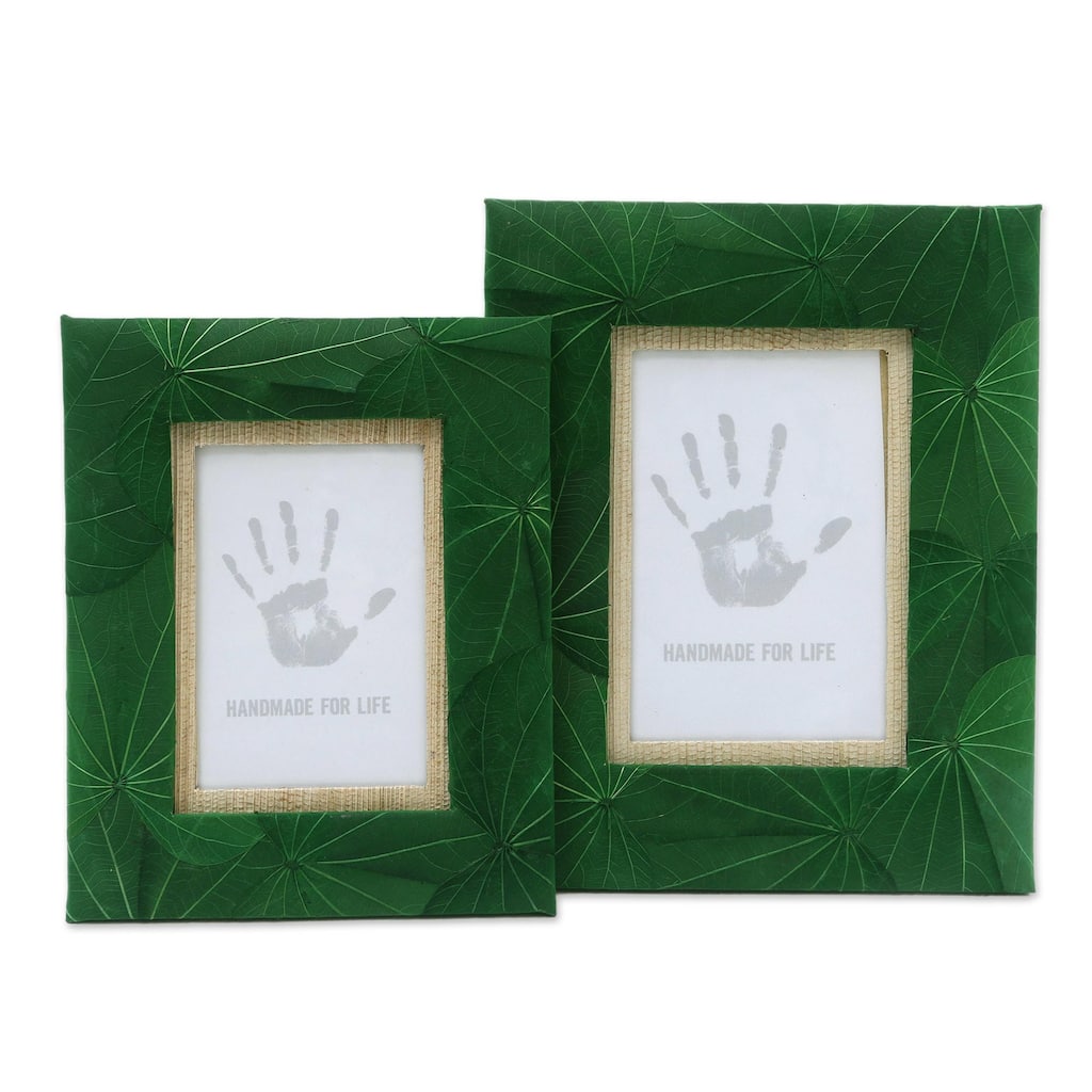 Novica Handmade Autumn Spirit In Green Natural Fiber Photo Frames (Pair)