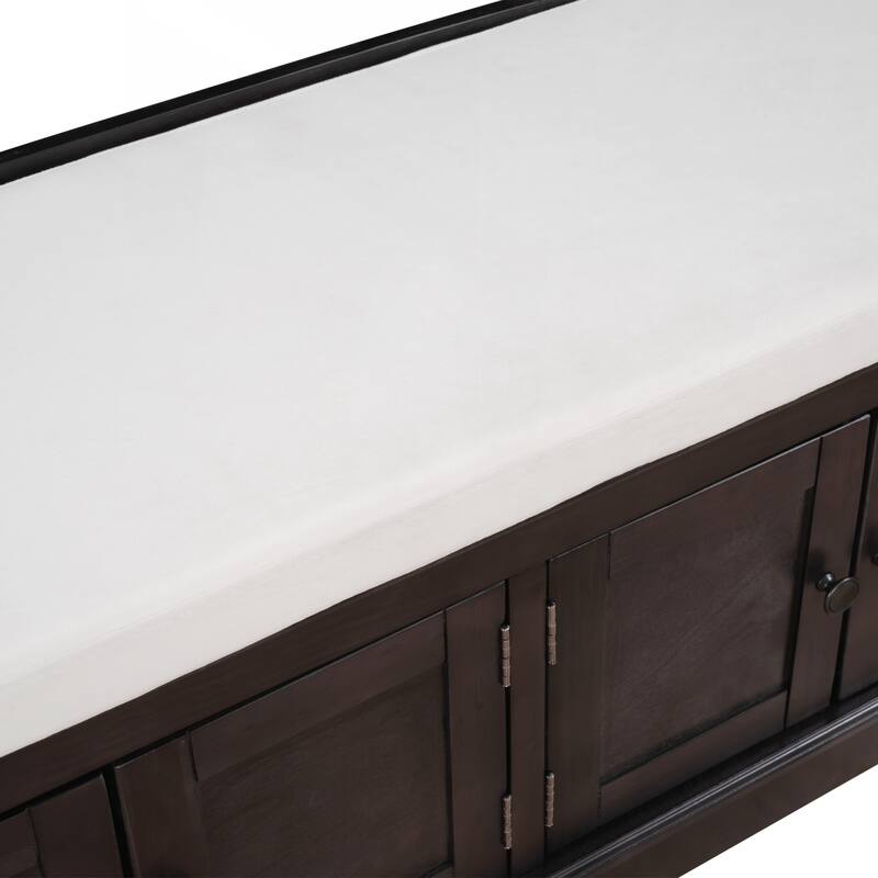 Storage Bench with 4 Doors and Adjustable Shelves, Shoe Bench with Removable Cushion for Living Room, Entryway