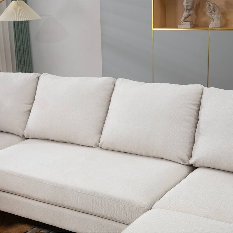 Grey Polyester 4Seater UShaped Modular Living Room Sofa with Lounge