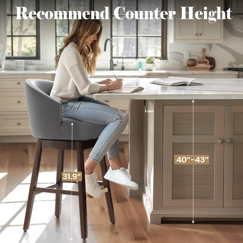 26.4"/31.9"H Height Upholstered Solid Wood Swivel Bar Stools