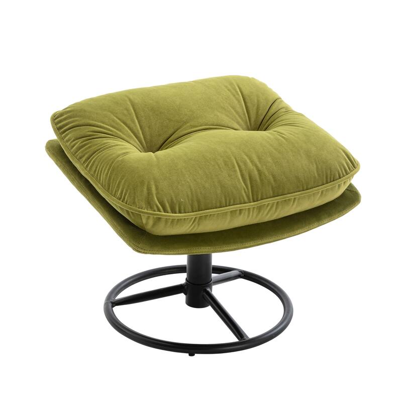 Velvet Swivel Accent Chair with Ottoman & Metal Legs (360° Rotation)