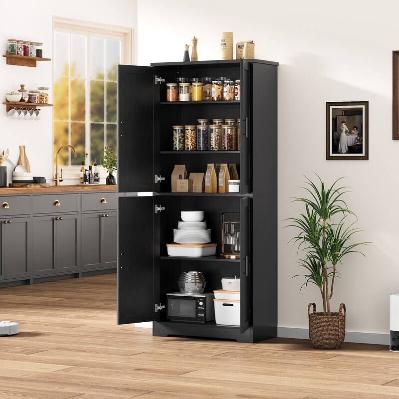 70'' Tall Kitchen Pantry Cabinet, Freestanding Storage Cabinet with 4 Doors and Adjustable Shelves