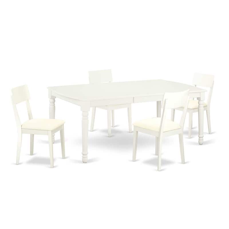 Kitchen Table Set 5 Piece - Dining Table & 4 Chairs - Linen White Finish - Revival Style