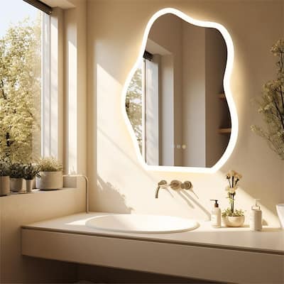 Curved Bathroom Mirror Silver Led Makeup Vanity Mirror Anti-Fog Decor - 31.5in