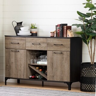 South Shore Furniture Valet Modern Industrial Sideboard Buffet and Wine Storage - 2-Door (Weathered Oak and Ebony)