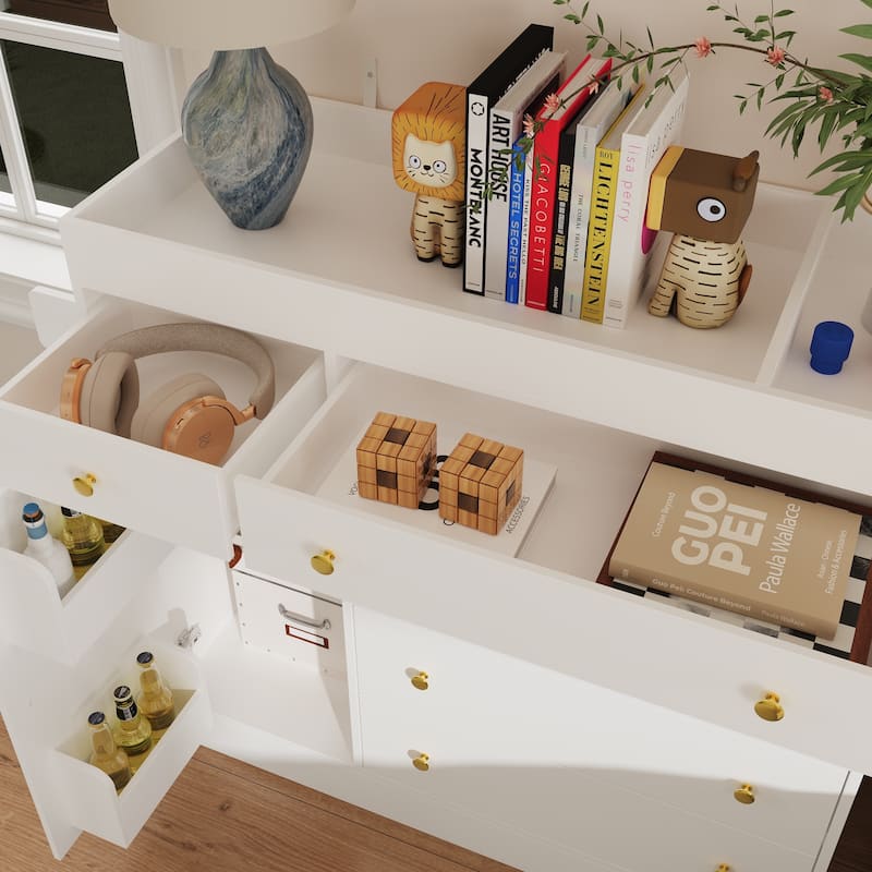 Bedroom Storage Cabinet,Sideboard Buffet Table,4 Drawers & Door for Organizing & Displaying,White
