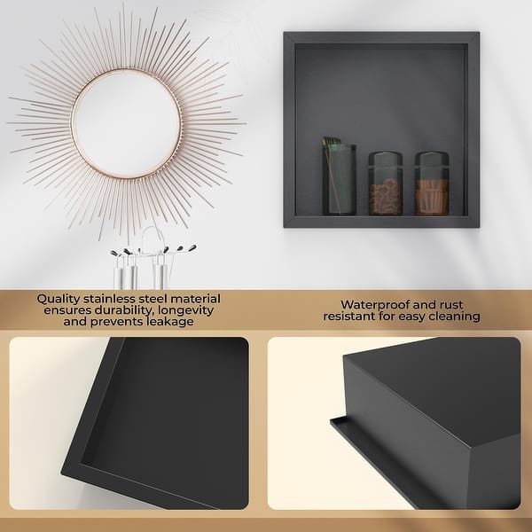 Shower Niche Stainless Steel 12x12 Inch Stainless Steel Shower Niche - Matte Black Recessed Bathroom Shelf, No Tile Needed, Waterproof Bathroom Wall Insert