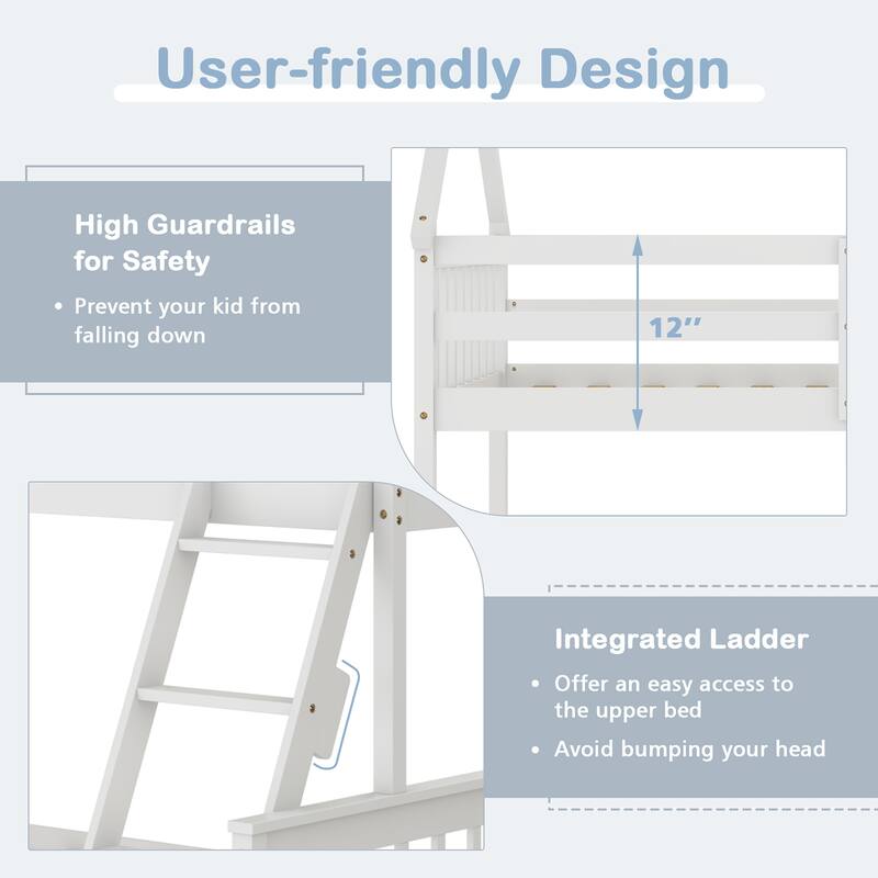 Costway Twin Over Full House Bunk Bed with Ladder & Guardrails - See Details