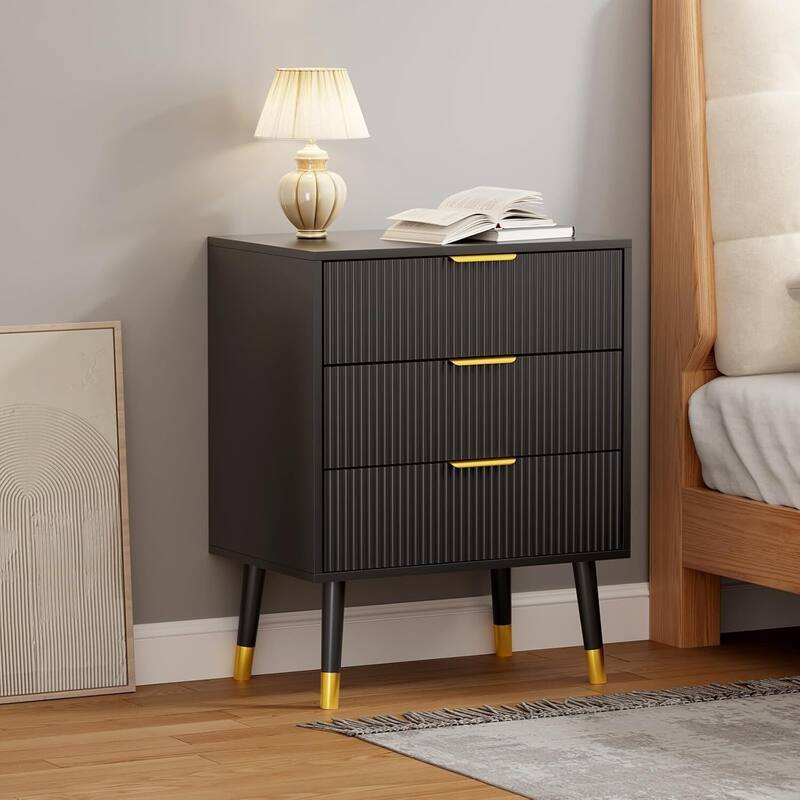 Modern 3 Drawer Dresser, Chest Cabinet Nightstand for Bedroom, Living Room - Black