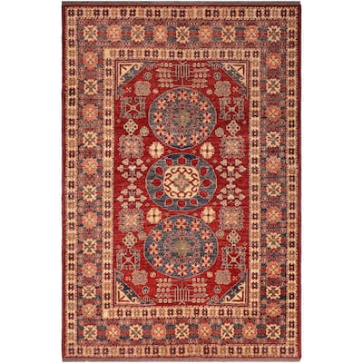 Southwestern Super Kazak Ezra Red/Blue Hand Knotted Wool Rug - 5'3'' x 6'3''