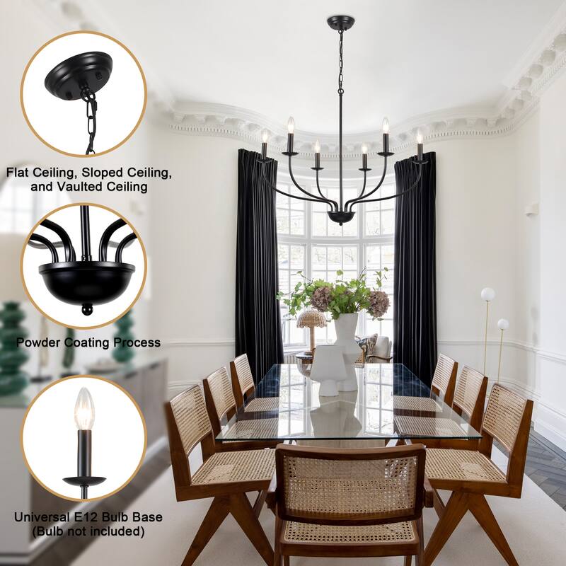 6-Light Farmhouse Candle Chandelier Modern Hanging Lamp for Living Room Kitchen Hallway Entryway - N/A