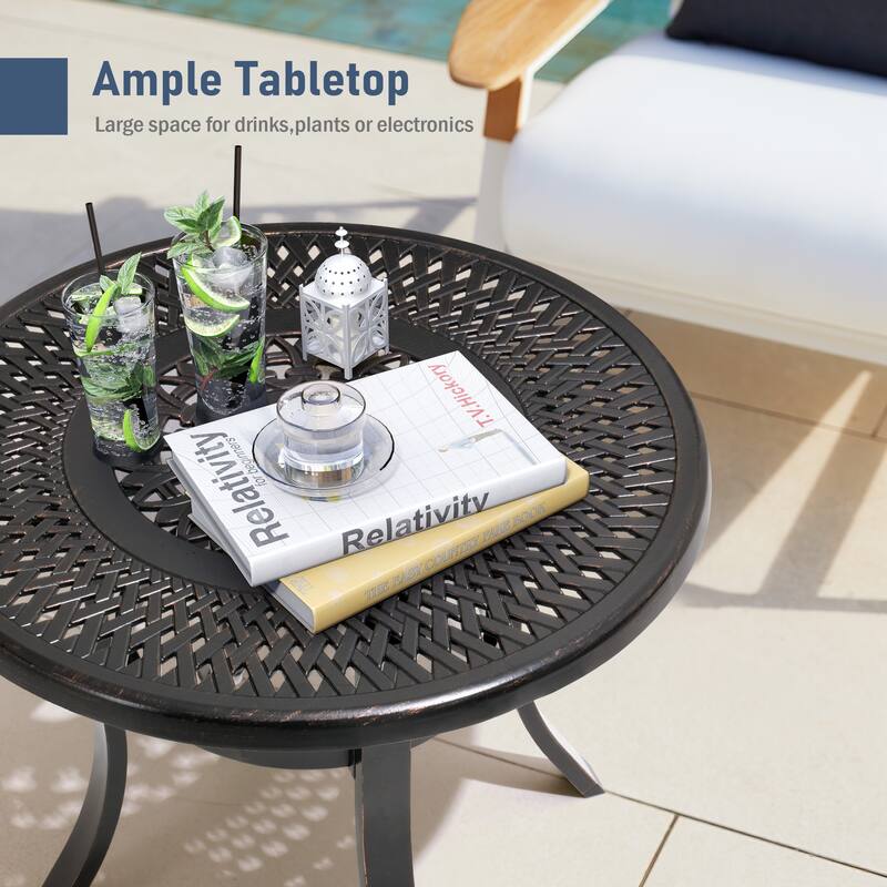 Outdoor Round Cast Aluminum Small Table with Umbrella Hole