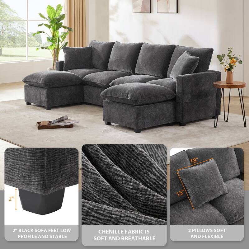 Modular Sectional Sofa Sets with Chaise, Free Combination Couch U Shape Sectional Sofa with Removable Ottomans for Living Room