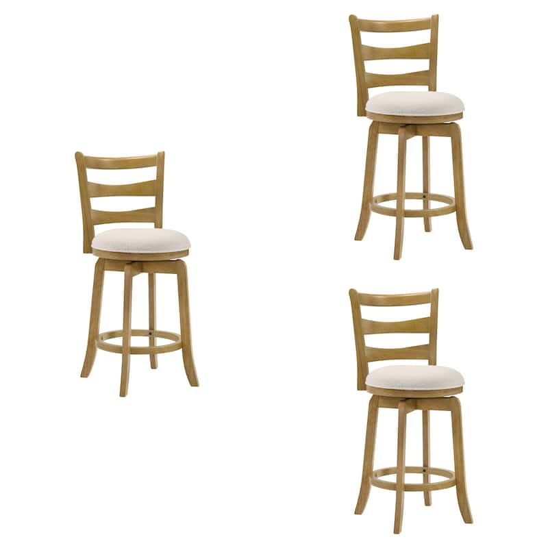 Melindra White Boucle Swivel Bar Stool, Upholstered Counter Stool with Solid Wood Legs - Set of 3 - Amber Glow - Counter Height