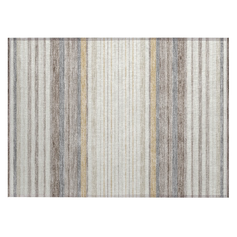 Machine Washable Indoor/ Outdoor Modern Stripes Chantille Rug