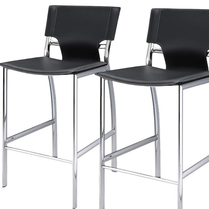 HomeRoots Set of Two 29" Black and Silver Metal and Faux Leather Low Back Bar Height Bar Chairs