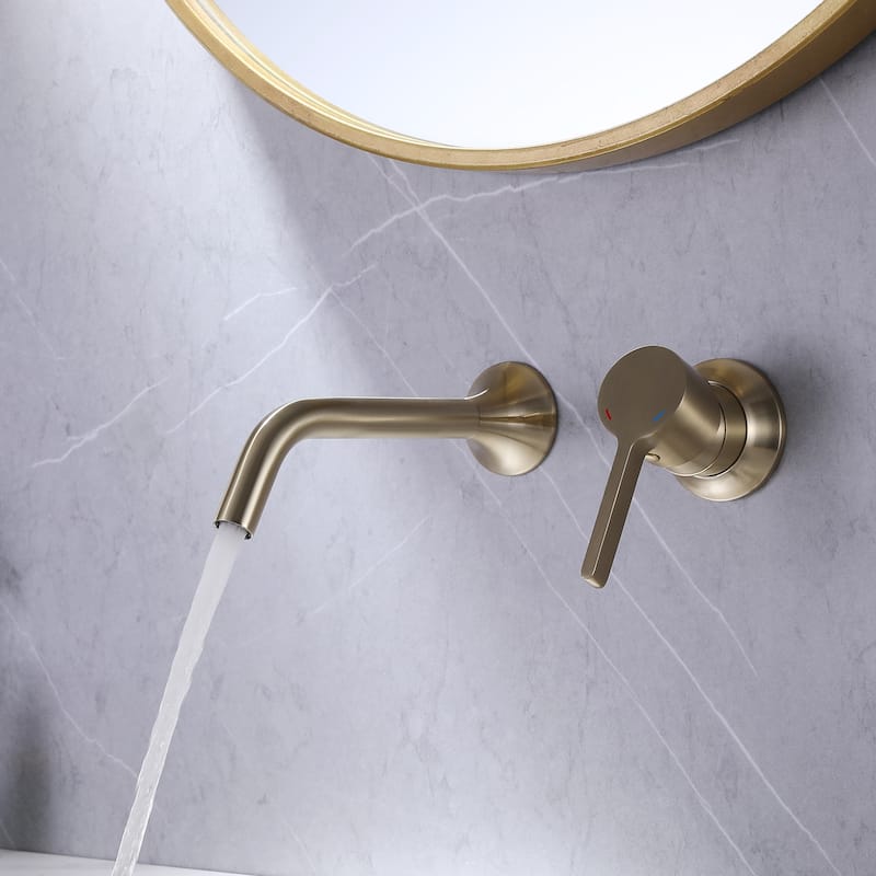 Wall Mounted Bathroom Faucet Two Holes Brushed Gold - Gold