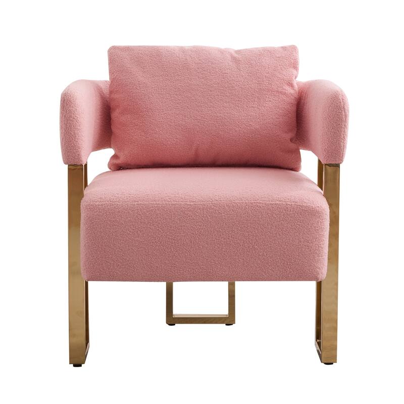 Simple And Stylish Accent Chair With Metal Foot, Teddy Velvet Upholstered Sofas For Bedroom, Living Room, Balcony, Office