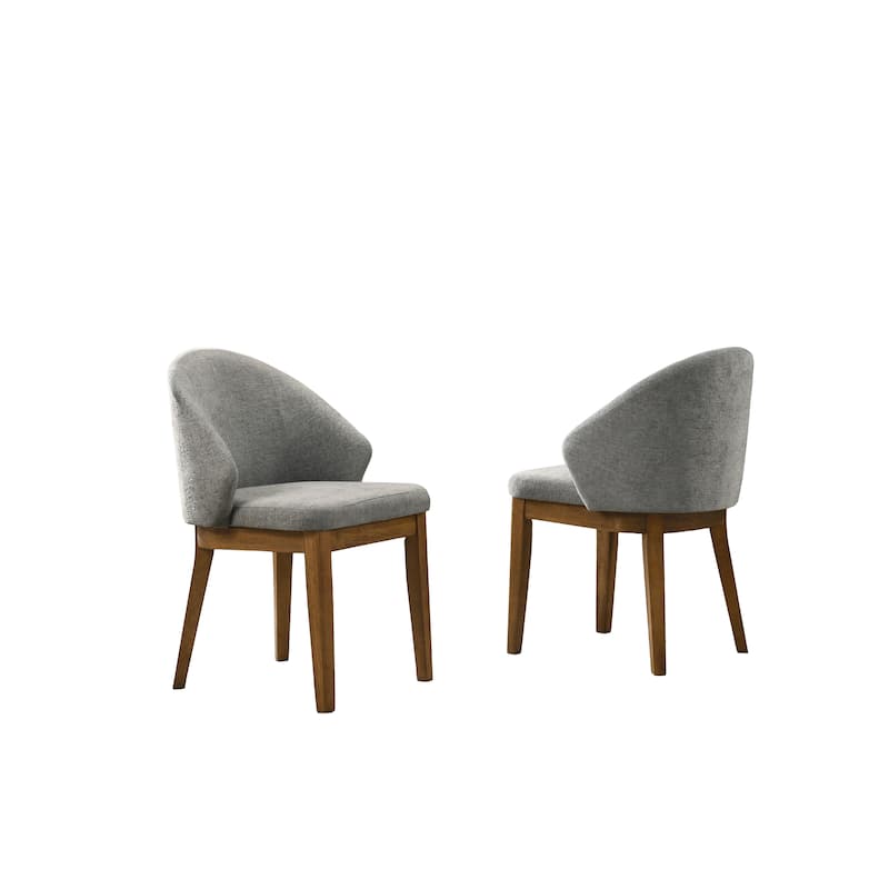Andrew Set of 2 Barrel-Back Upholstered Dining Chairs, Light Grey Fabric & Walnut Finish Legs
