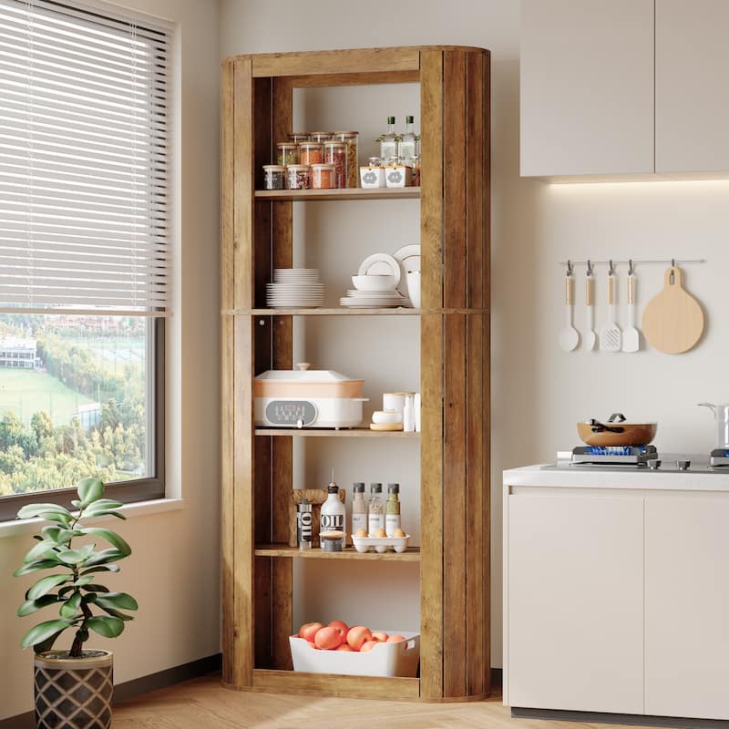 70.9" Tall Kitchen Pantry, Farmhouse Storage Cabinet with 5-Tier Storage Shelves, Brown - N/A