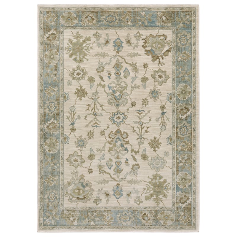 Meadow Traditional Oriental Beige/ Teal Area Rug - 3' 3" x 5' - Rectangle