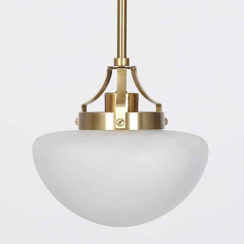 Modern Gold 1-Light Schoolhouse Pendant Light with Frosted Glass for Kitchen Island - Electroplated Dark Gold - Dia.9.1"xH9.1"