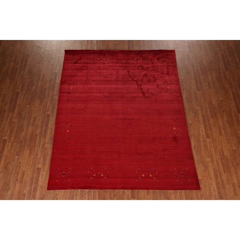 Tribal Red Gabbeh Indian Area Rug Handmade Silk Carpet - 7'10"x 9'8"