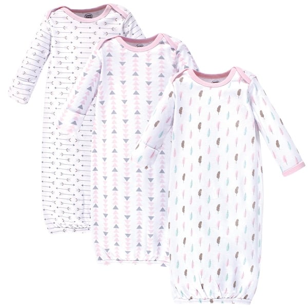 slide 1 of 1, Luvable Friends Baby Girl Cotton Long-Sleeve Gowns 3pk, Girl Feathers 0-6 Months - Girl Feathers