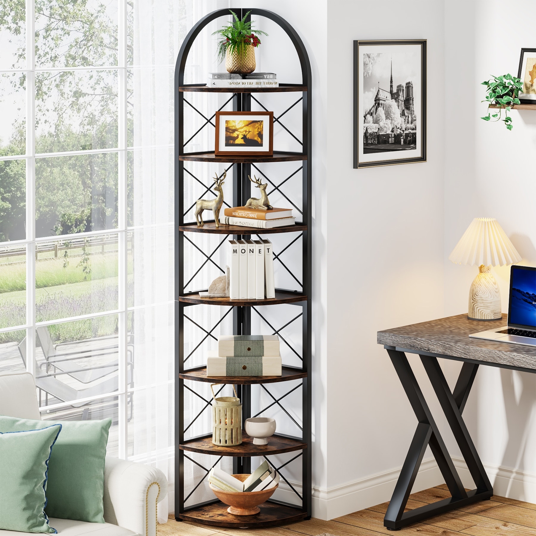 本棚(No:1242403) 6-tier Tall Freestanding Corner Shelf - On Sale - Overstock - 34530242